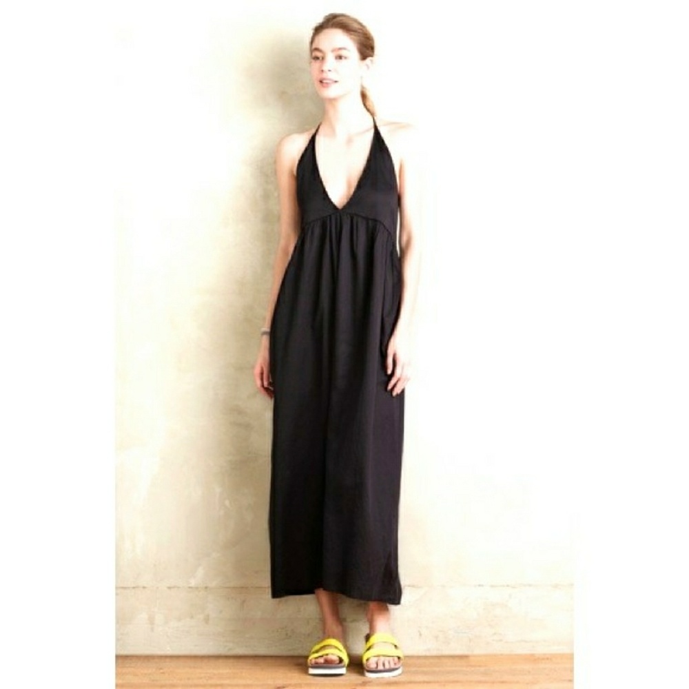 Anthropologie LACAUSA black t-back halter dress